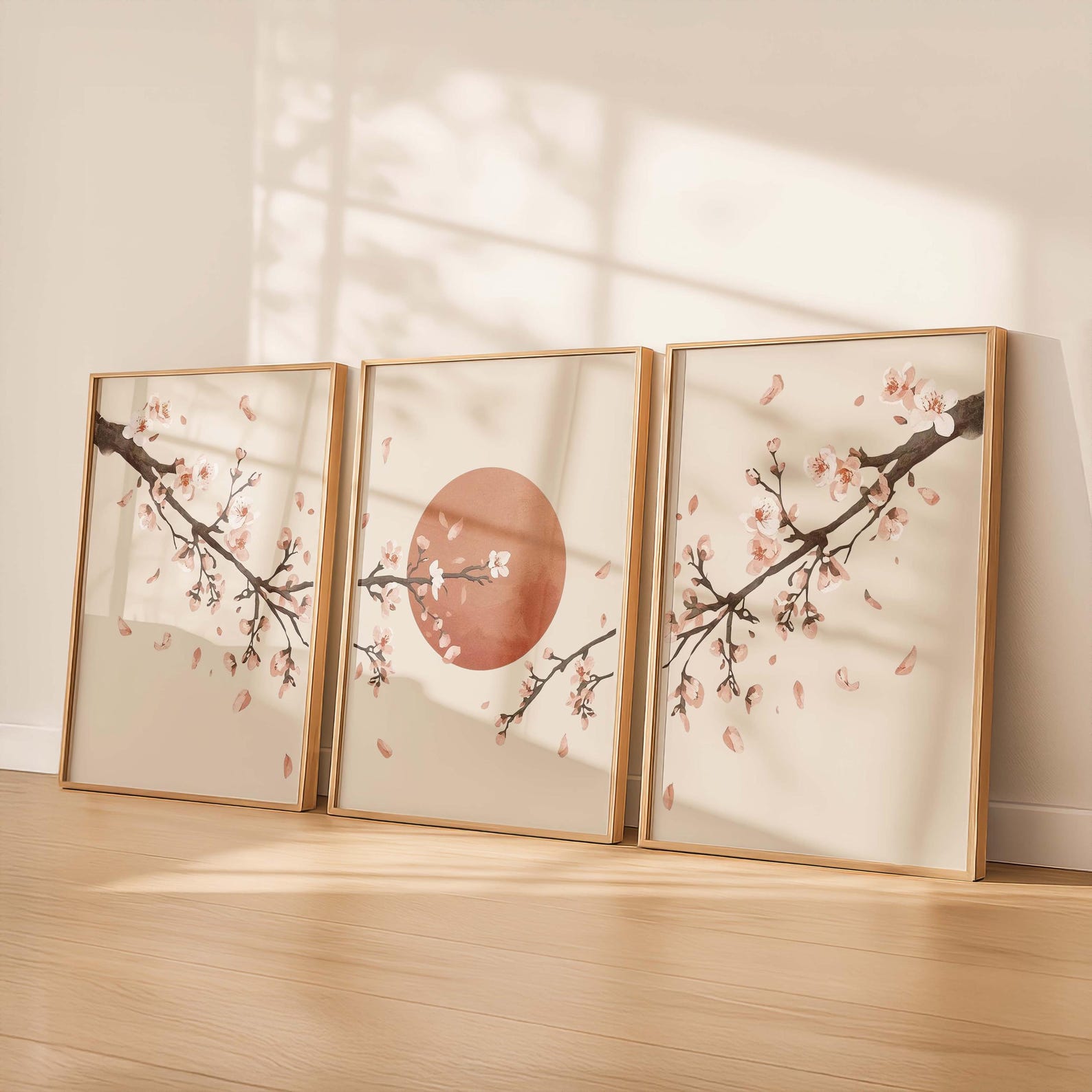 Japandi Sakura Triptych Wall Art, Set of 3 Cherry Blossom Prints ...