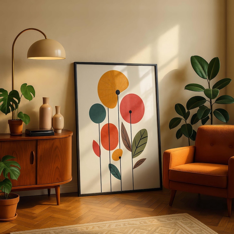 Minimalist Retro Flower Wall Art Print, Mid Century Modern Botanical ...