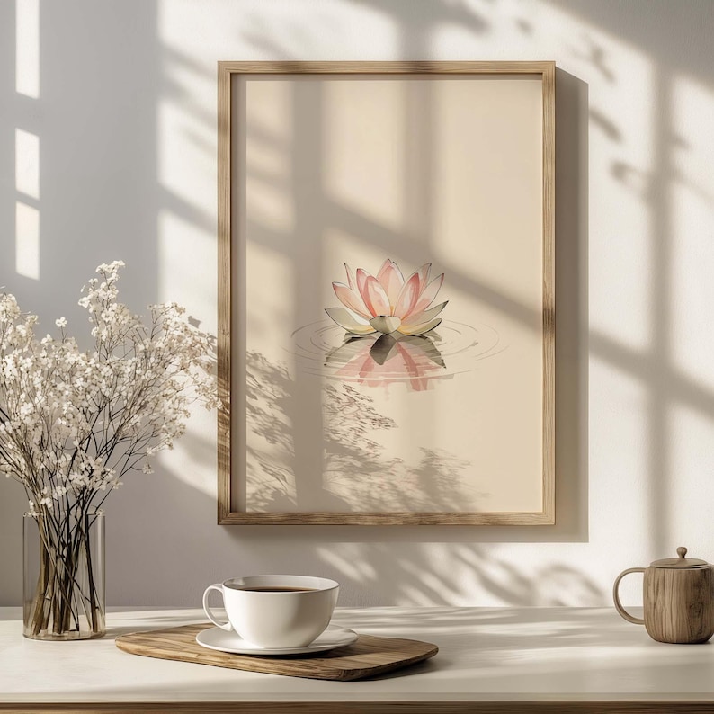 Neutral lotus wall art for modern boho home interior