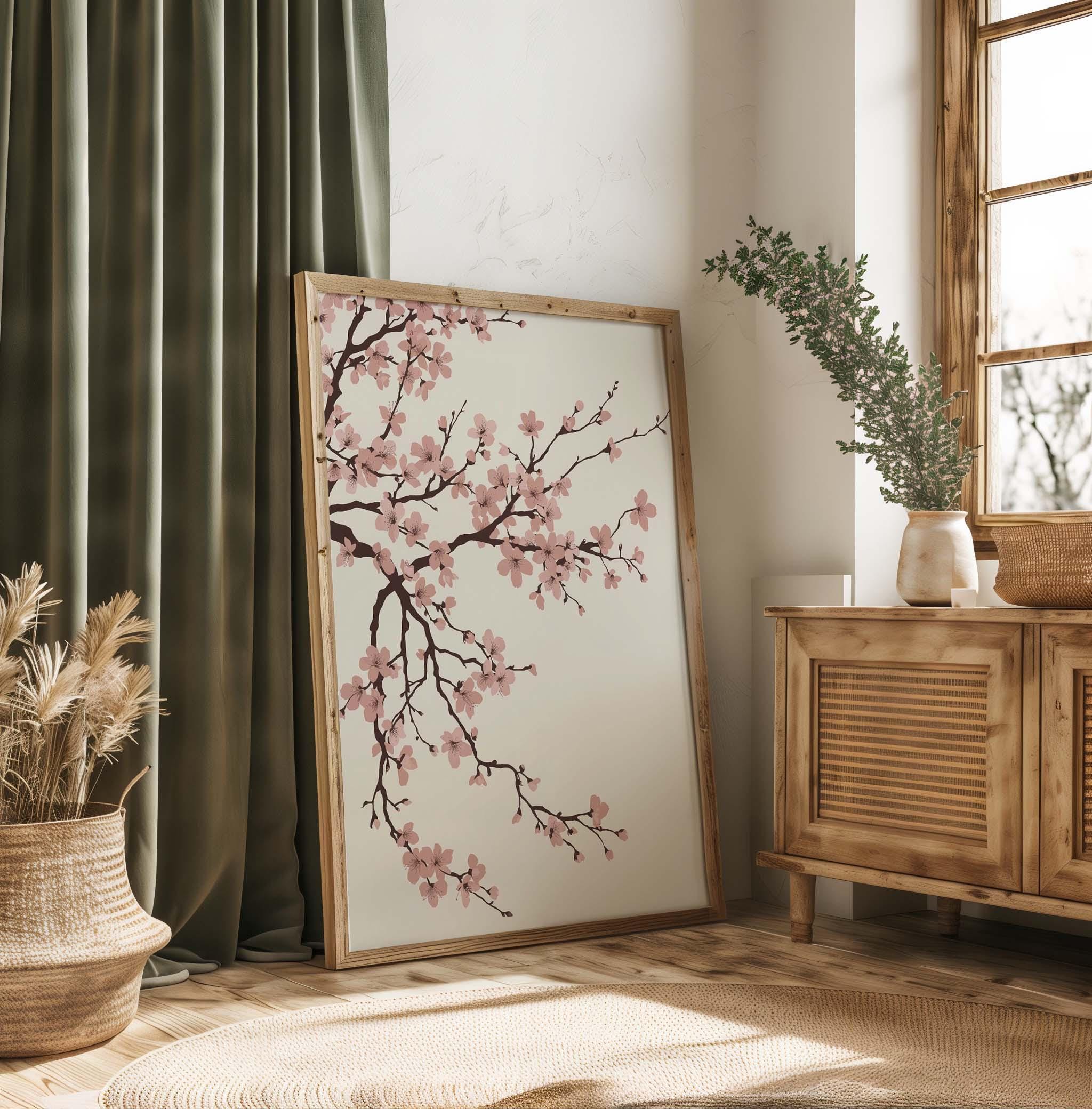 Sakura Cherry Blossom Wall Art Print, Minimalist Japanese Floral Branch ...
