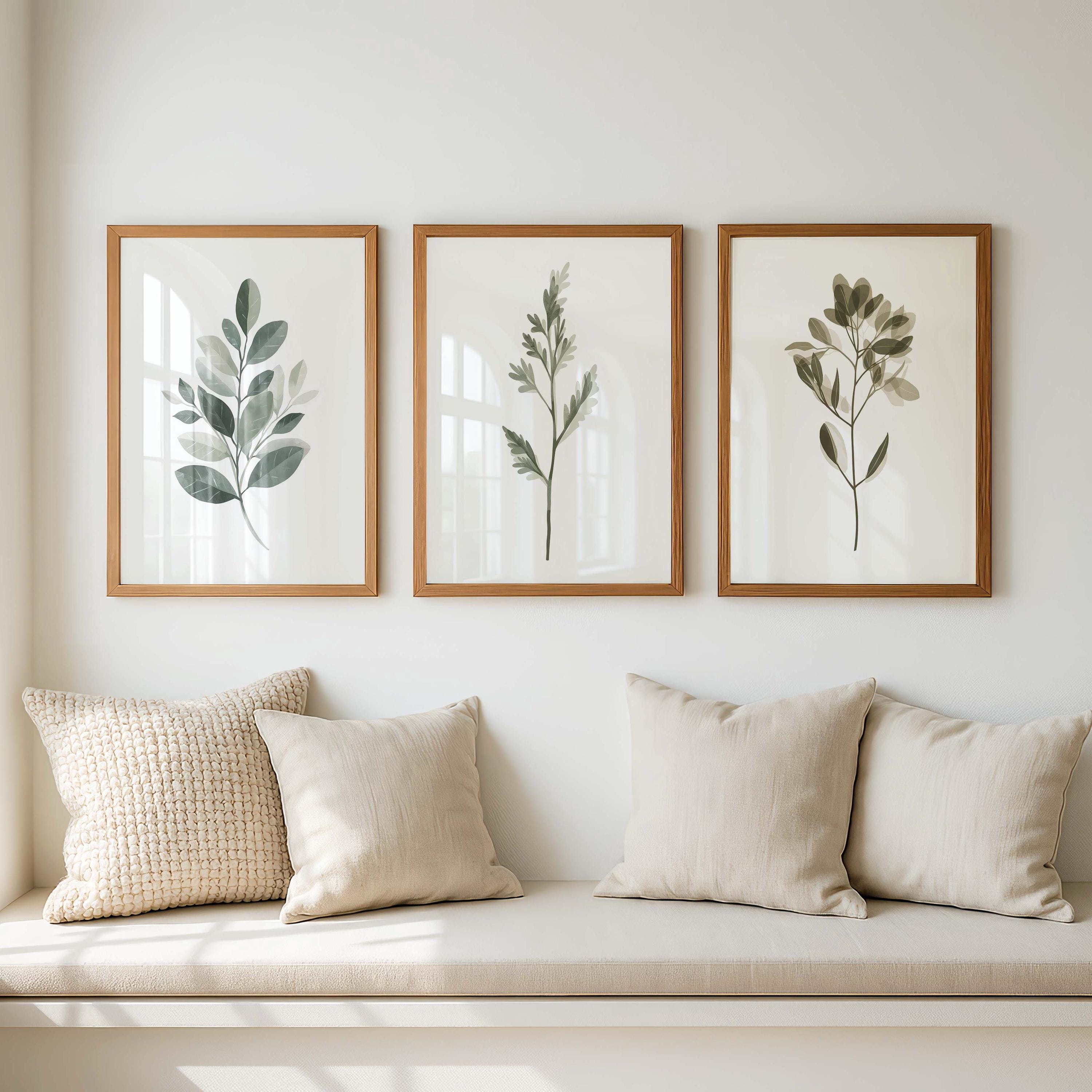 Neutral Botanical Wall Art Set of 3, Minimalist Leaf Prints, Japandi ...