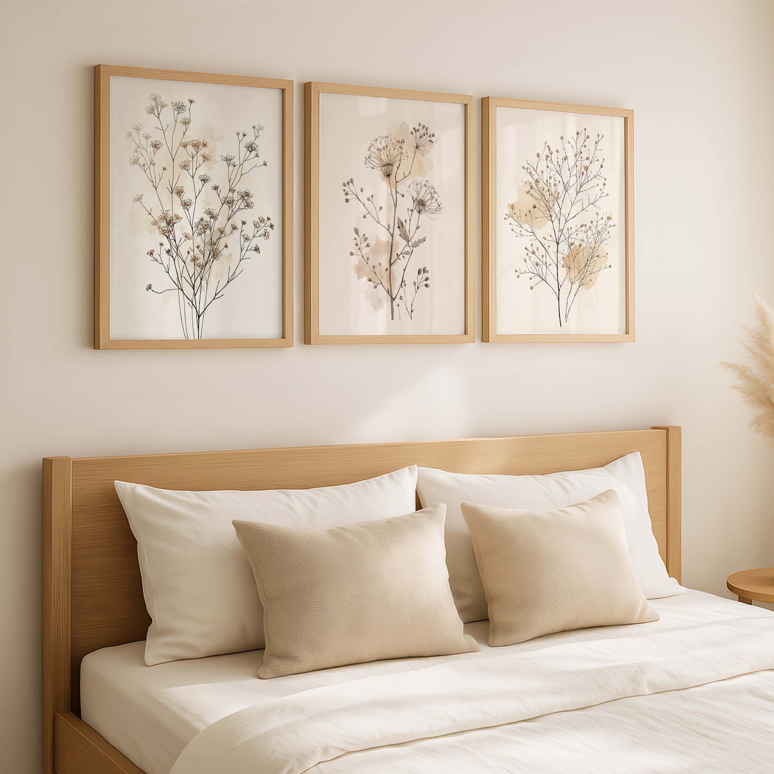 Botanical Wall Art Set of 3, Neutral Floral Print, Minimalist Beige ...