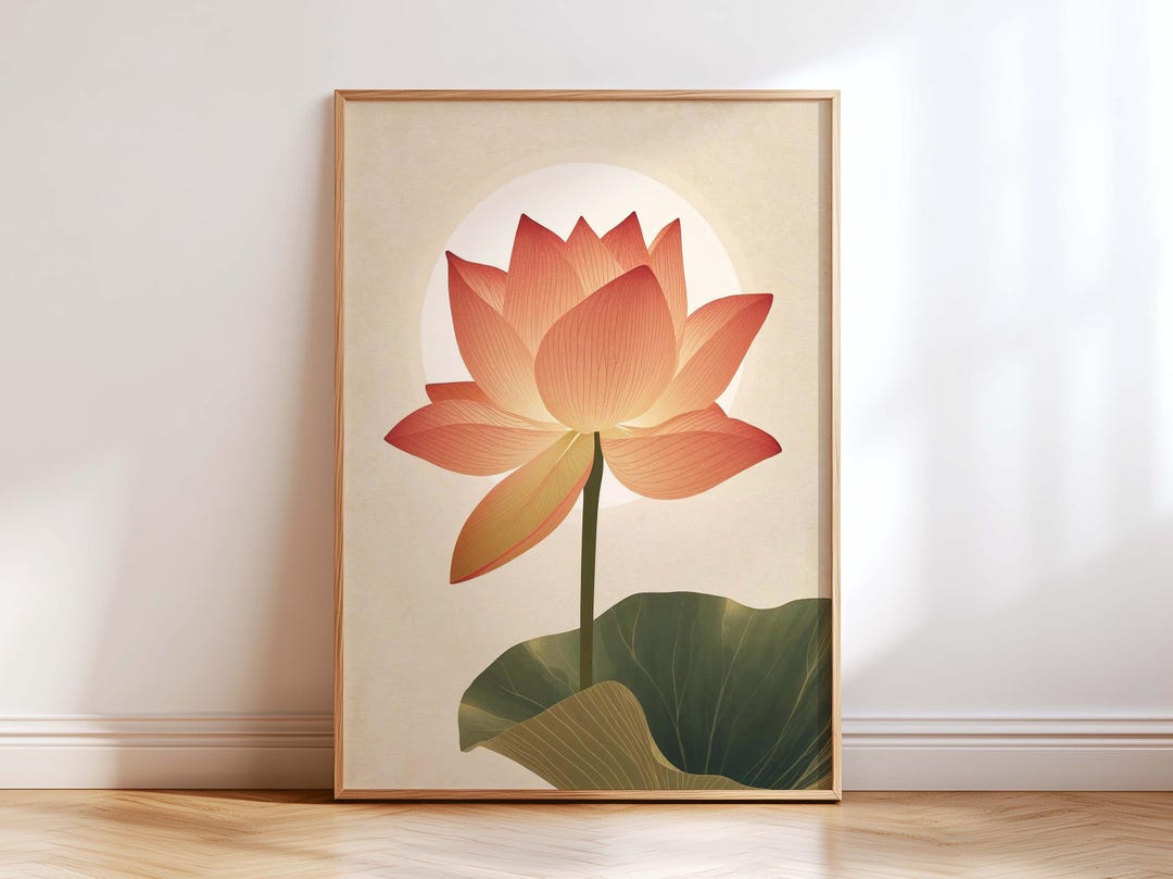 Lotus Flower Wall Art Print, Minimalist Botanical Poster, Zen Neutral ...