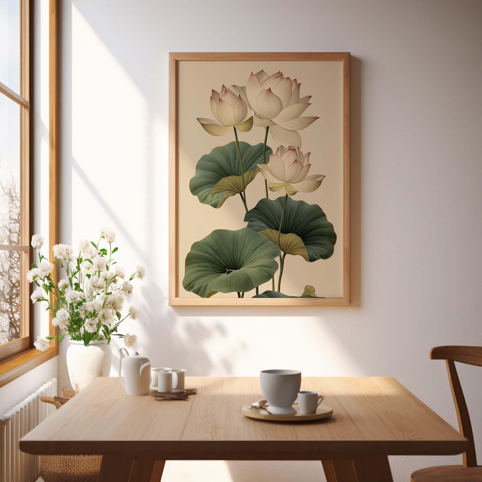 Vintage Lotus Flower Wall Art Print | Botanical Lotus Illustration ...