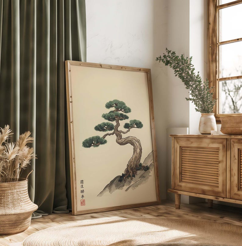 Japanese Pine Tree Wall Art Print, Minimalist Zen Sumi Ink Painting ...