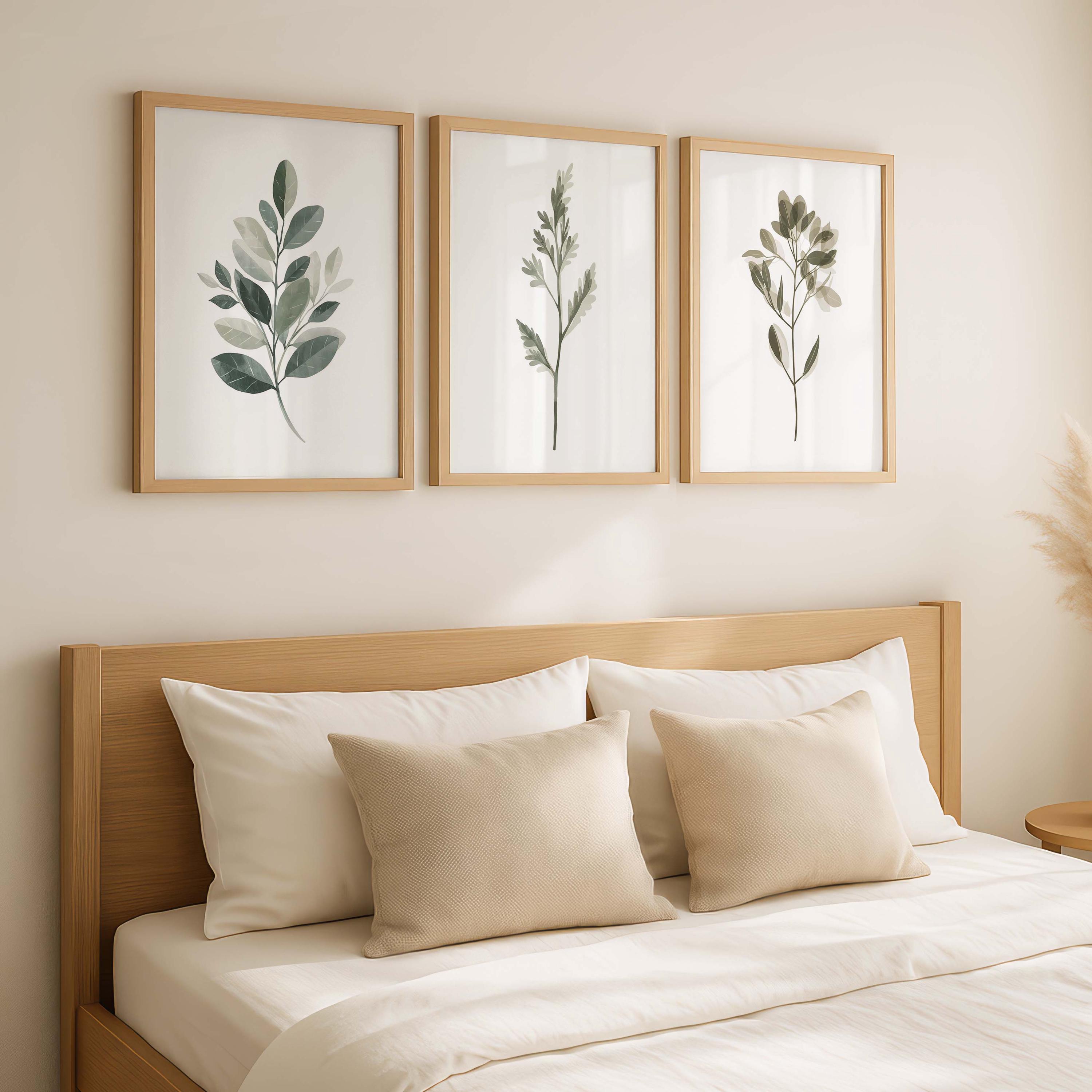 Neutral Botanical Wall Art Set of 3, Minimalist Leaf Prints, Japandi ...