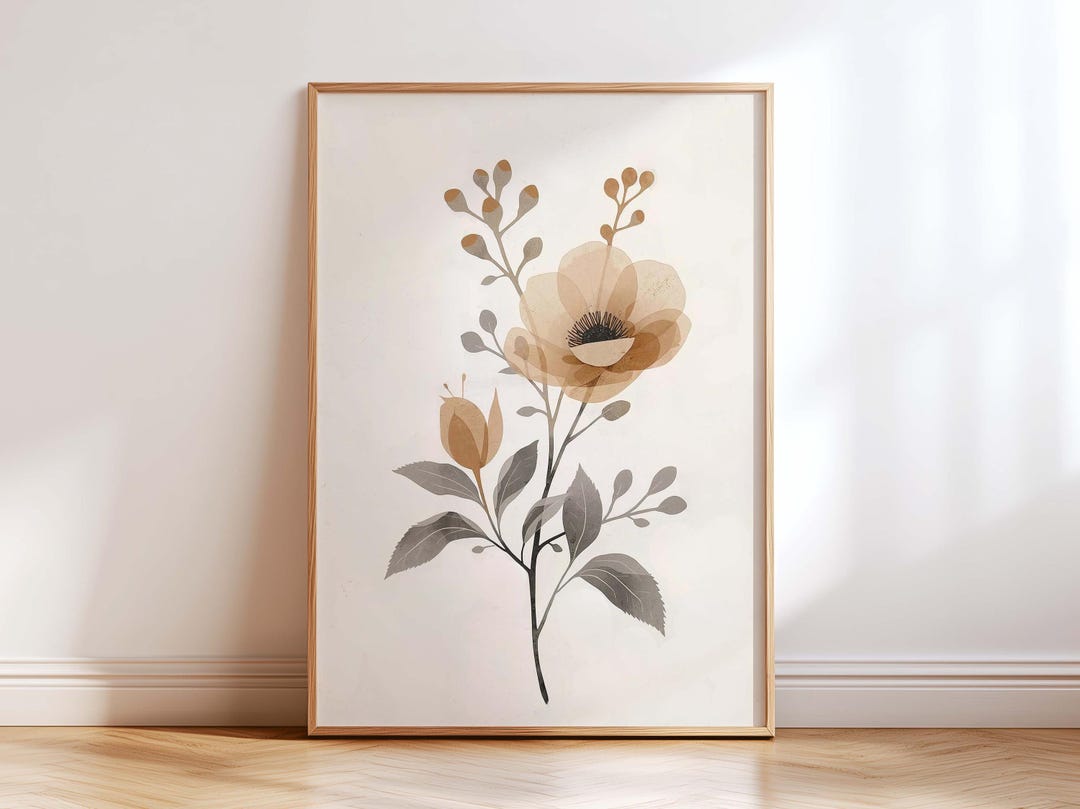 Minimalist Botanical Flower Wall Art Print, Neutral Floral Illustration ...