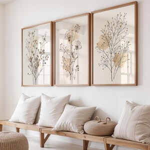 Botanical Wall Art Set of 3, Neutral Floral Print, Minimalist Beige ...