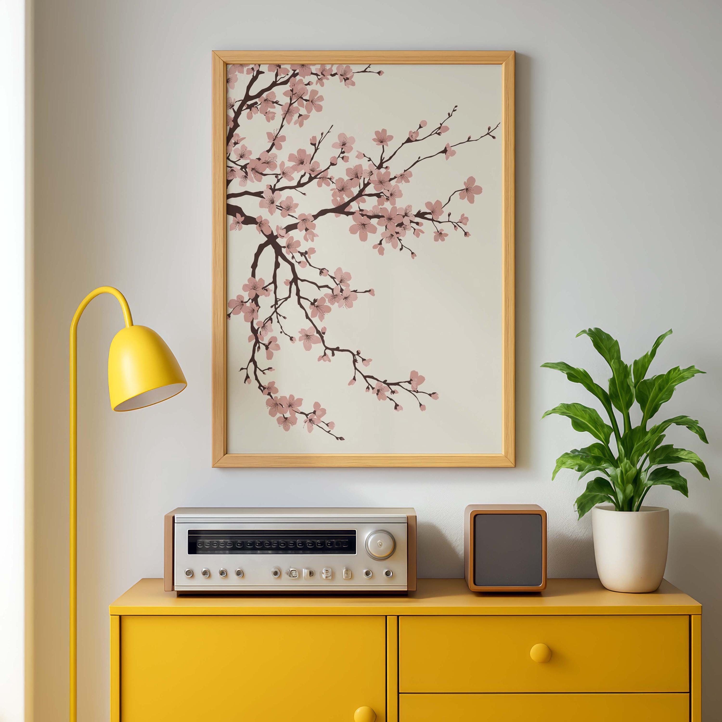 Sakura Cherry Blossom Wall Art Print, Minimalist Japanese Floral Branch ...