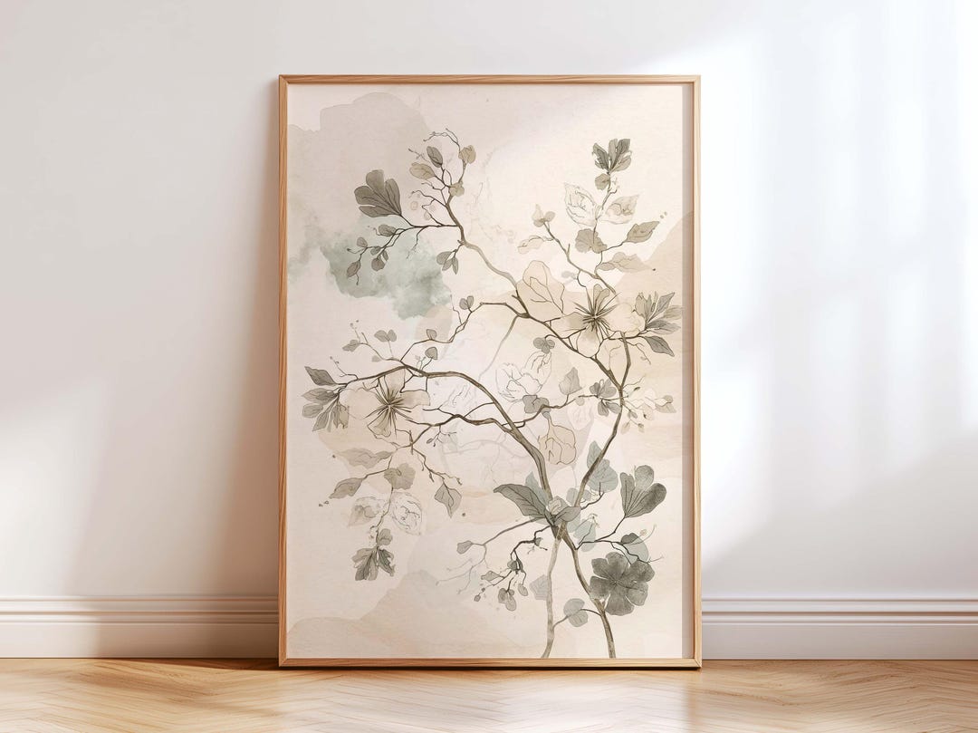 Vintage Botanical Wall Art Print, Neutral Beige Floral Poster ...