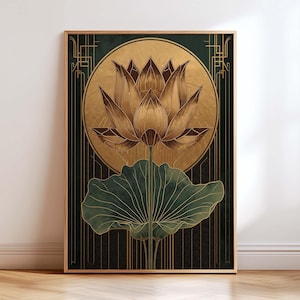 Art deco lotus gold wall art poster