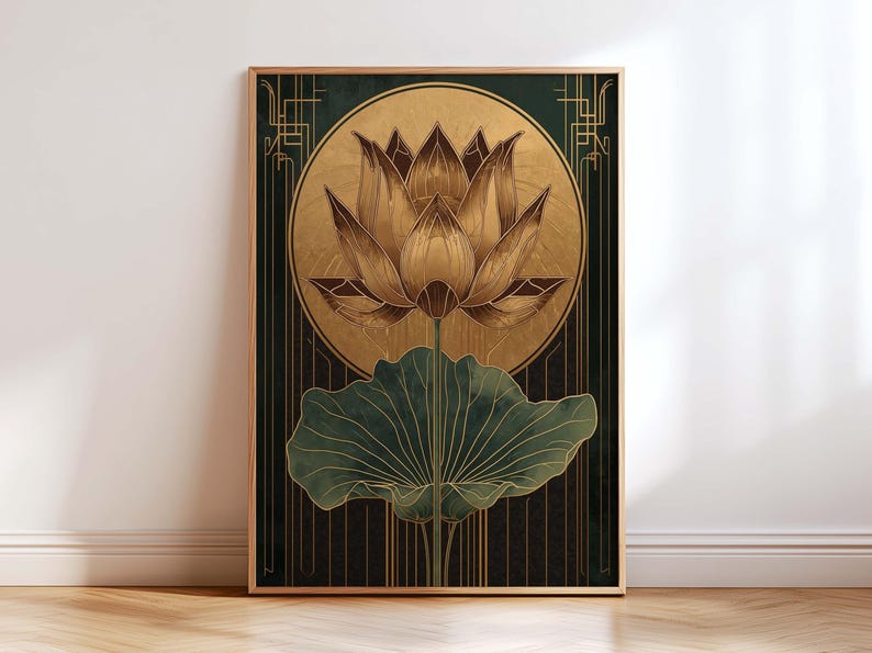 Art deco lotus gold wall art poster
