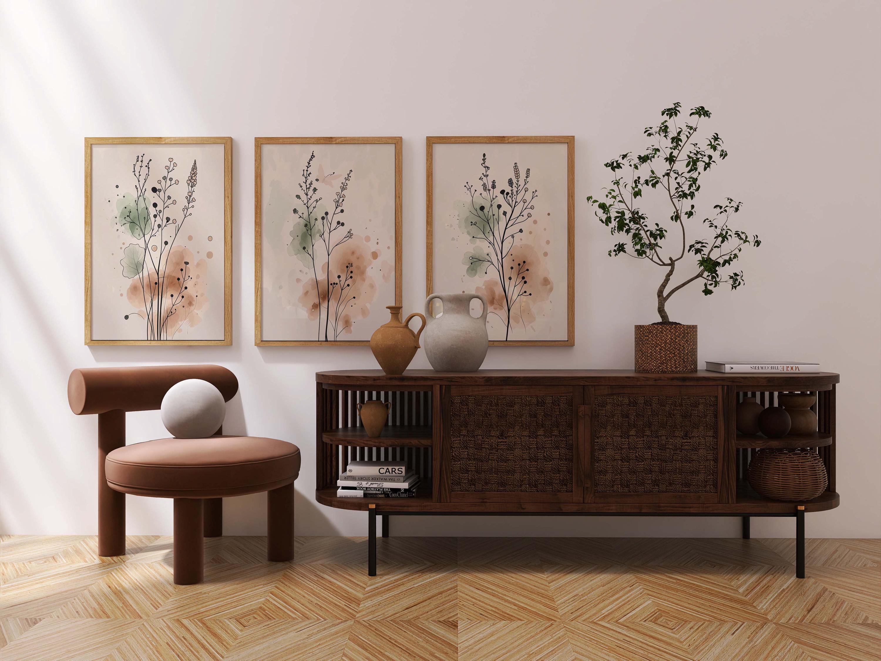 Botanical Wall Art Set of 3, Neutral Floral Print, Minimalist Sage ...