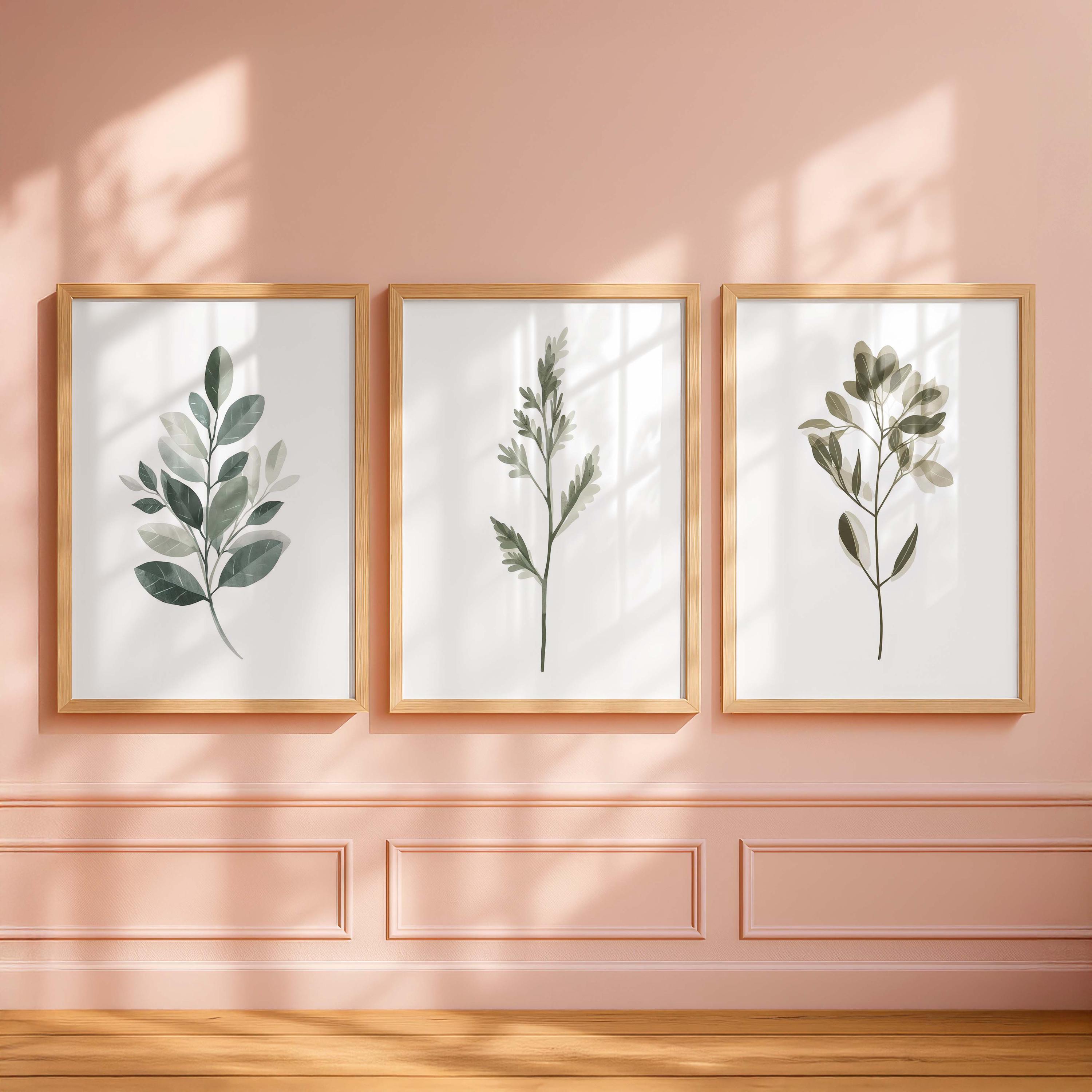 Neutral Botanical Wall Art Set of 3, Minimalist Leaf Prints, Japandi ...