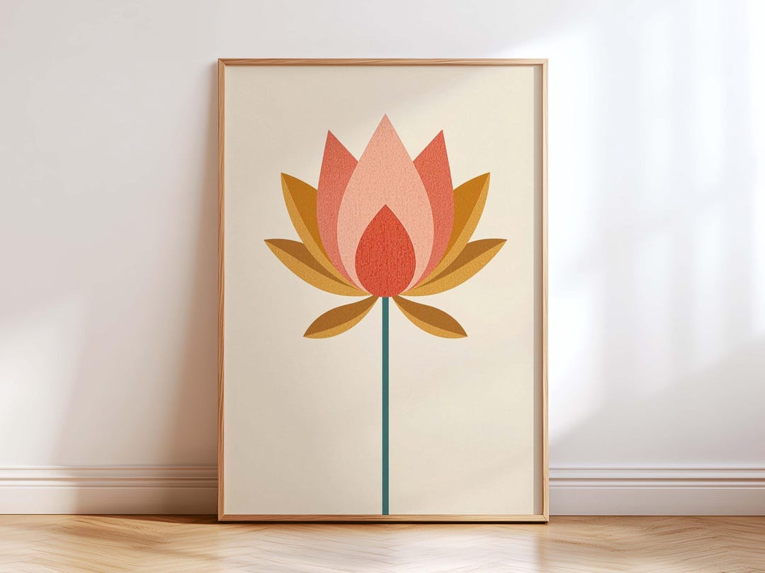 Minimalist Lotus Flower Wall Art Print Mid Century Modern Botanical ...