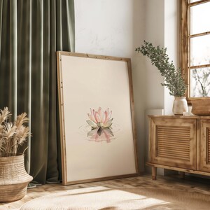 Lotus flower zen art print with water reflection minimalist