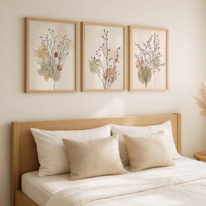 Neutral Botanical Wall Art Set of 3, Minimalist Beige Plant Prints ...