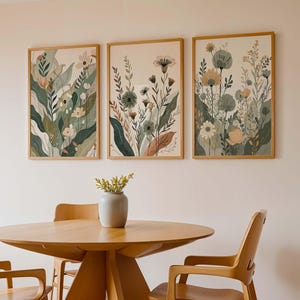 Botanical Japandi Wall Art Set of 3, Neutral Floral Print, Scandinavian ...