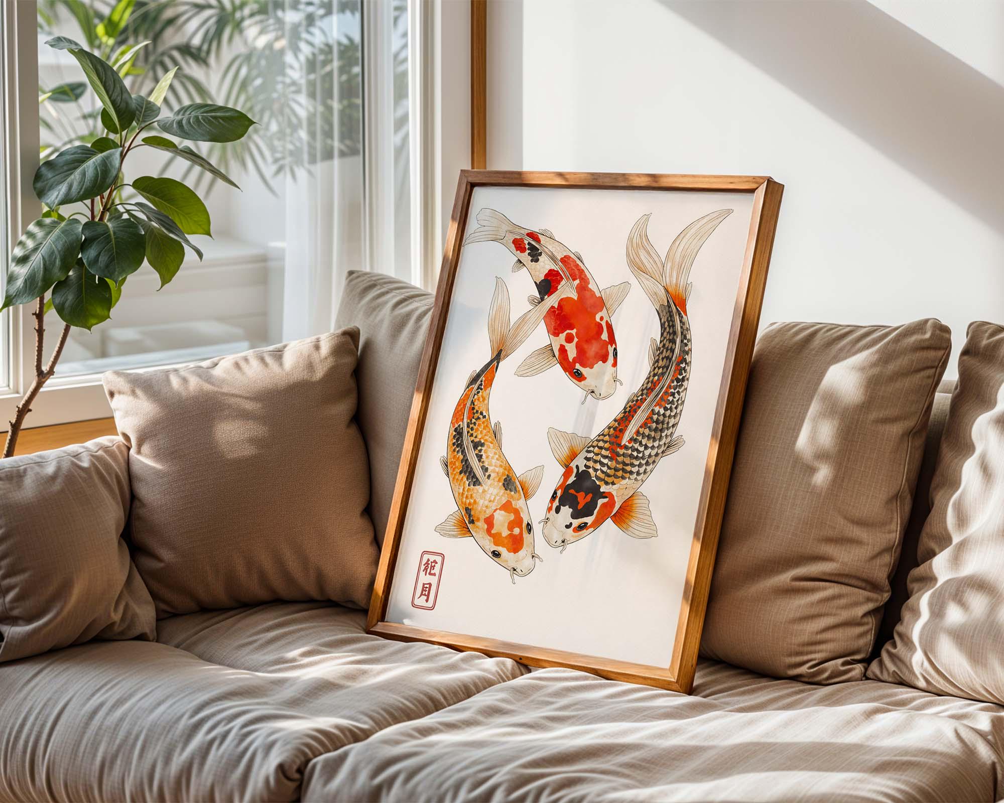 Japanese Koi Fish Wall Art Print, Zen Yin Yang Koi Poster, Ukiyoe Style ...