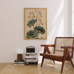 Vintage Lotus Flower Wall Art Print | Botanical Lotus Illustration ...