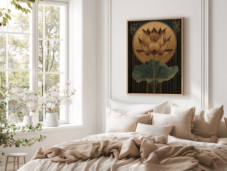 Vintage lotus flower art print