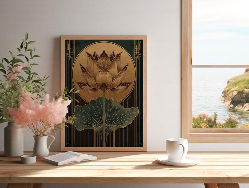 Luxury lotus flower wall decor print