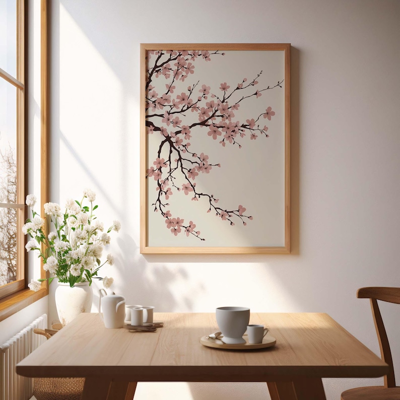 Sakura Cherry Blossom Wall Art Print, Minimalist Japanese Floral Branch ...