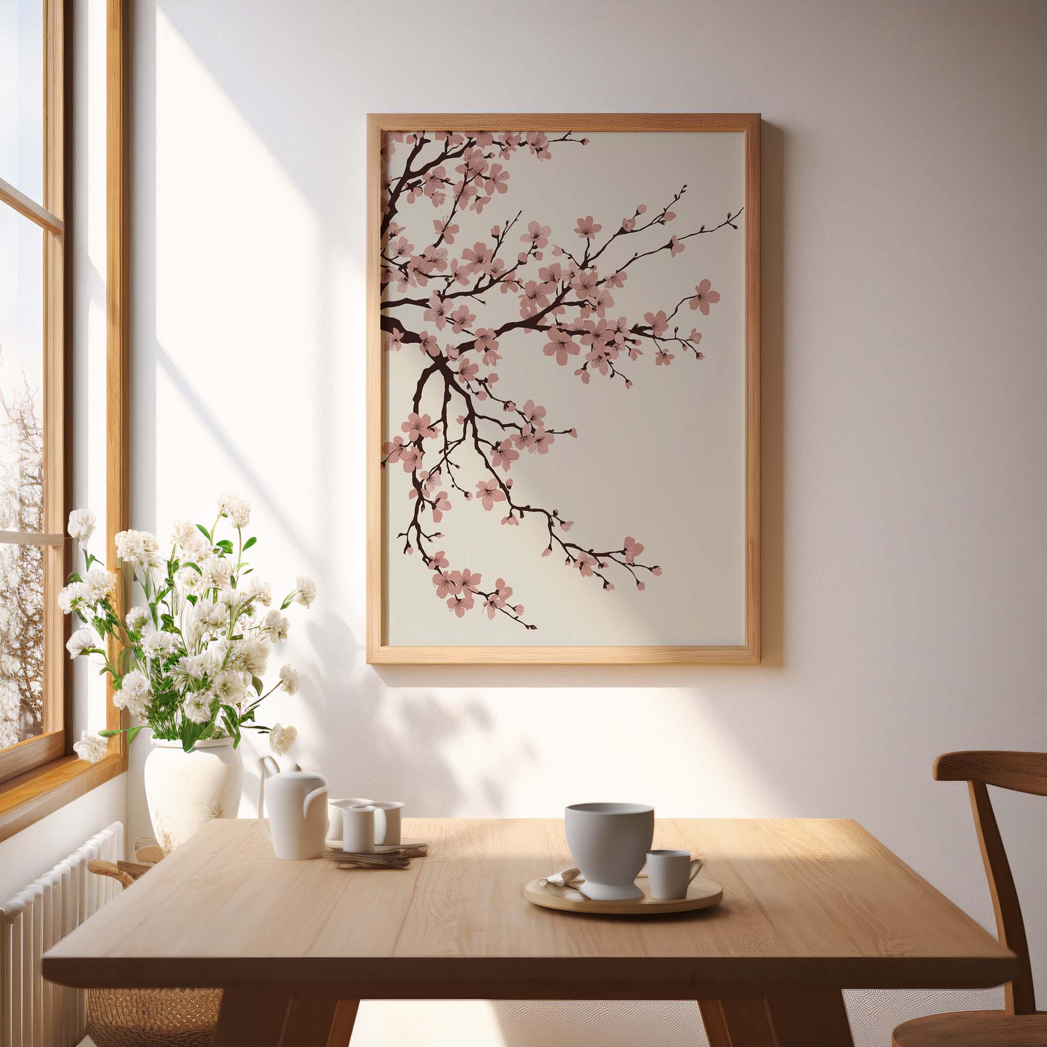 Sakura Cherry Blossom Wall Art Print, Minimalist Japanese Floral Branch ...