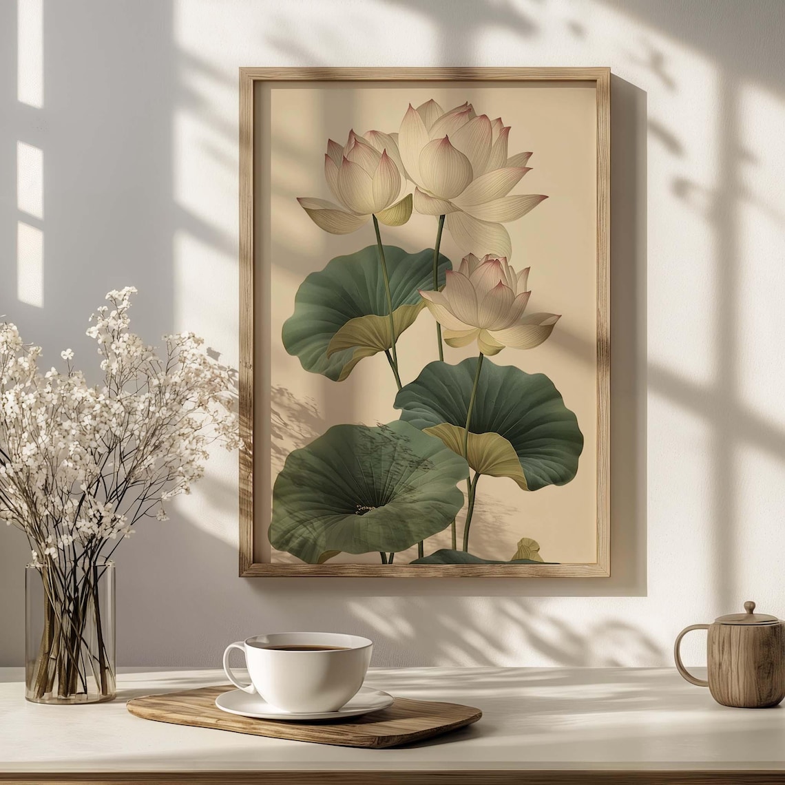 Vintage Lotus Flower Wall Art Print | Botanical Lotus Illustration ...