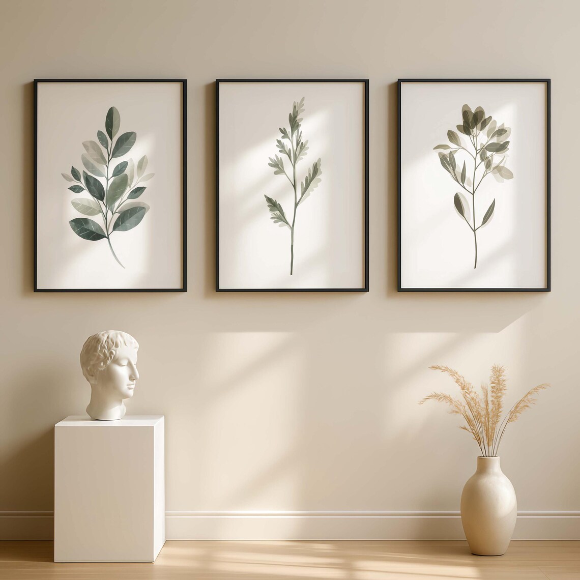Neutral Botanical Wall Art Set of 3, Minimalist Leaf Prints, Japandi ...