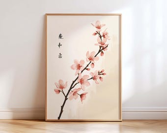 Impresión de arte de pared Japandi Sakura, arte minimalista de flor de cerezo japonesa, decoración de pared floral zen asiática para sala de estar y dormitorio