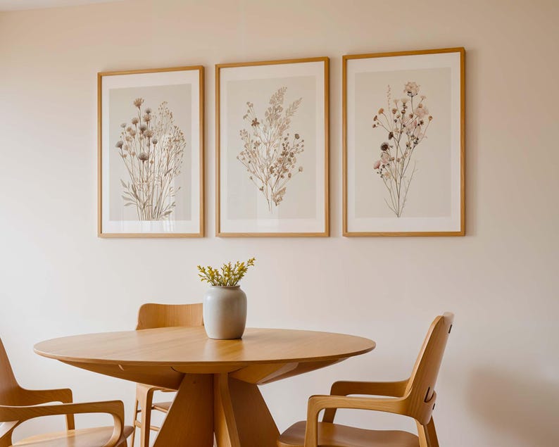 Neutral Botanical Wall Art Set of 3, Vintage Wildflower Prints, Beige ...