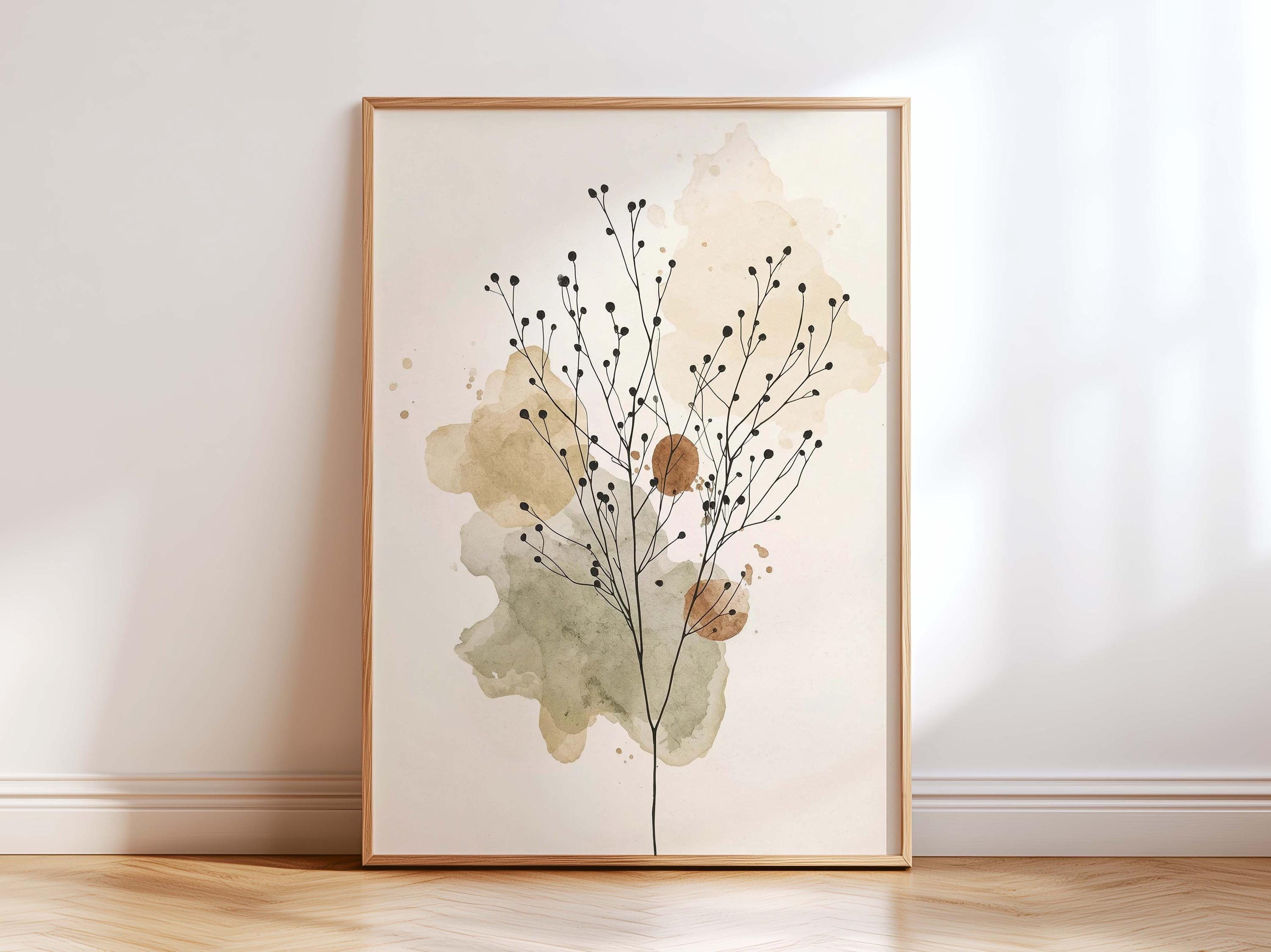 Neutral Botanical Wall Art Set of 3, Minimalist Beige Plant Prints ...