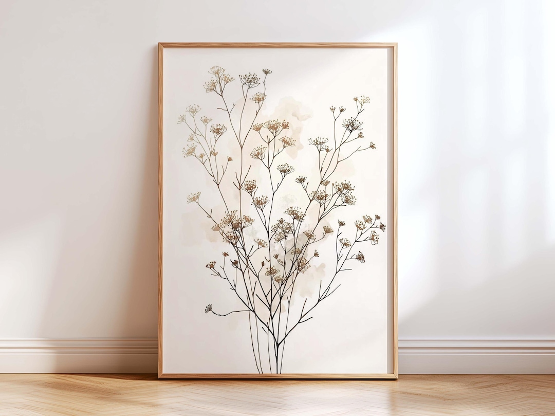 Minimalist Botanical Wall Art Neutral Beige Floral Print, Scandinavian ...