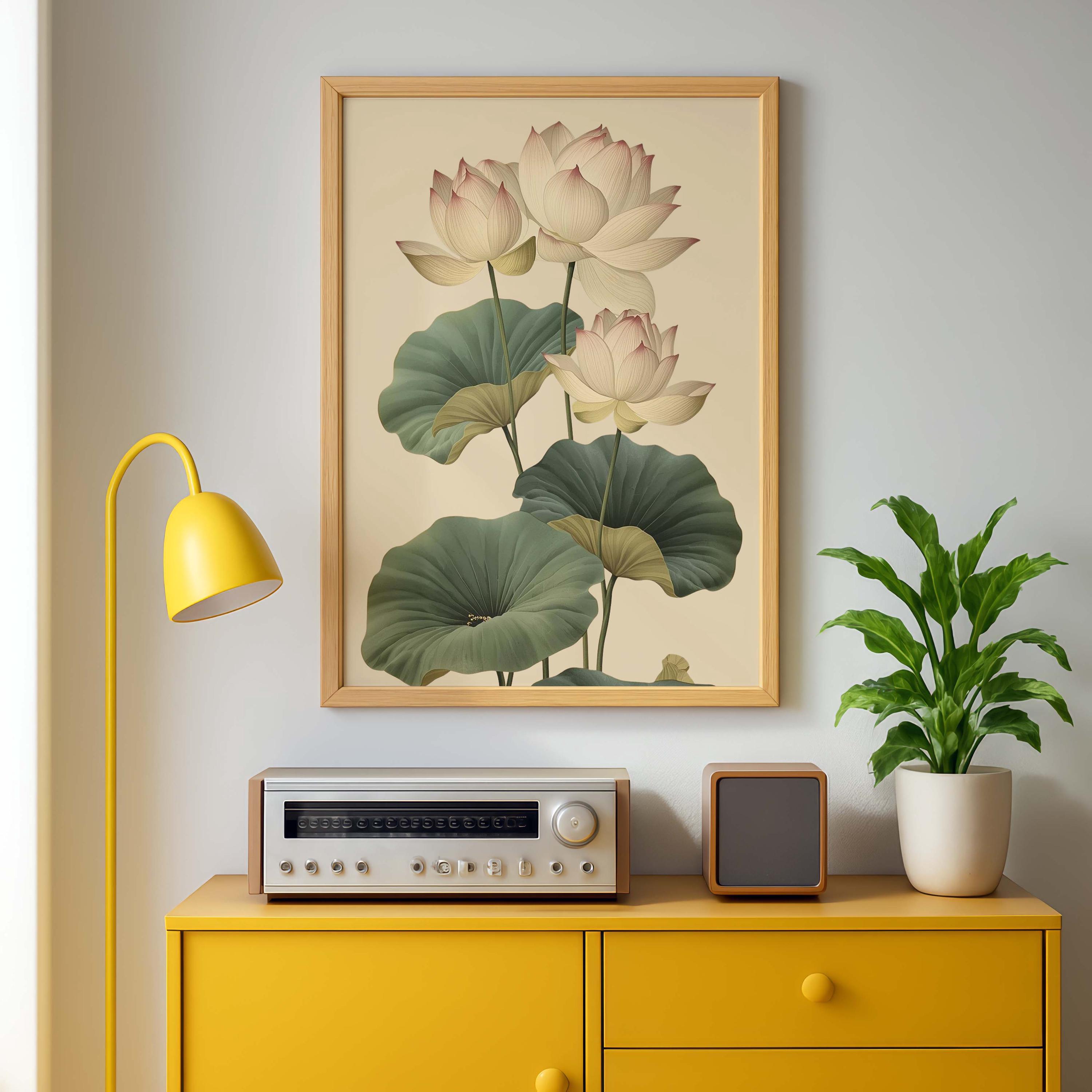 Vintage Lotus Flower Wall Art Print | Botanical Lotus Illustration ...
