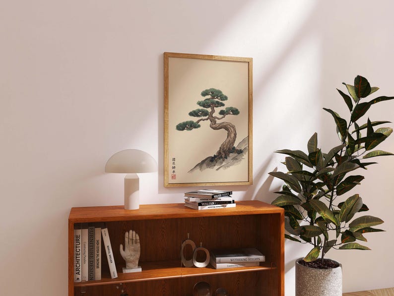 Japanese Pine Tree Wall Art Print, Minimalist Zen Sumi Ink Painting ...