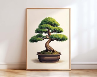 Bonsai Tree Wall Art Print Japanese Zen Decor Minimalist Nature Poster for Living Room Office Bedroom Modern Home Interior