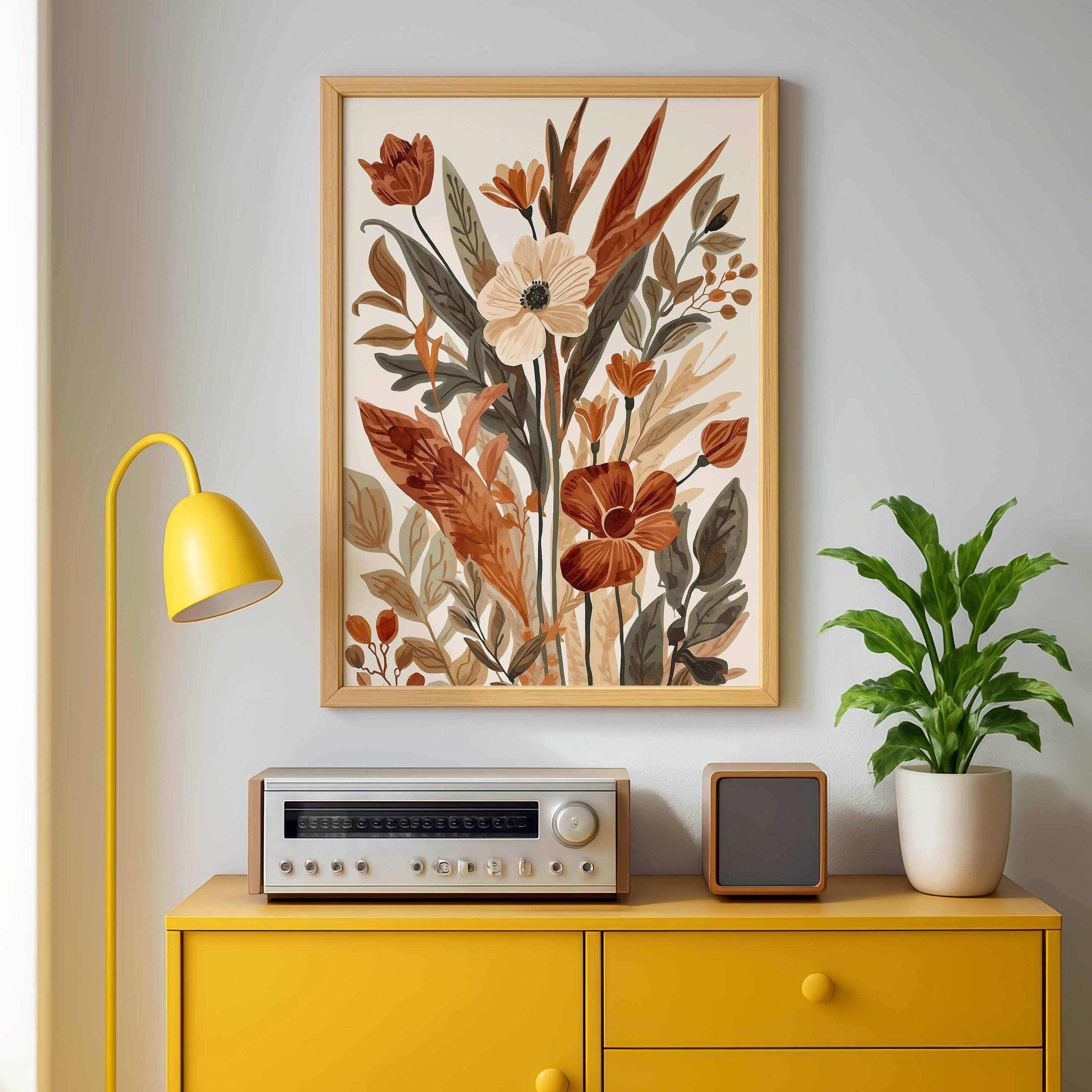 Boho Floral Wall Art Print, Neutral Botanical Poster, Terracotta Flower ...