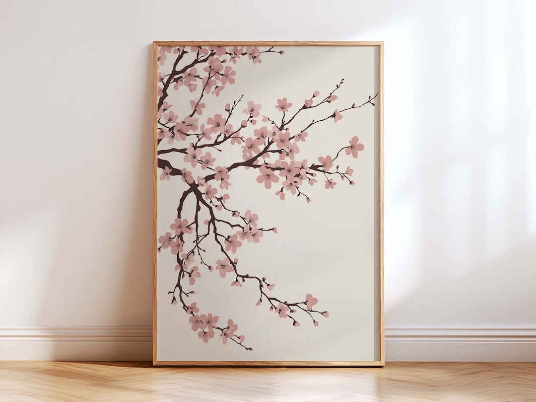 Sakura Cherry Blossom Wall Art Print, Minimalist Japanese Floral Branch ...