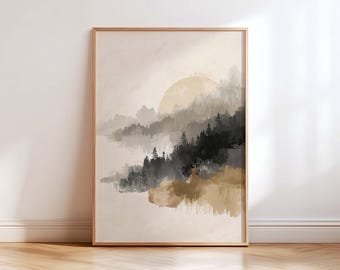 Abstract Forest Landscape Wall Art, Japandi Nature Print, Neutral Beige Minimalist Decor, Modern Woodland Poster, Minimal Home Styling Art