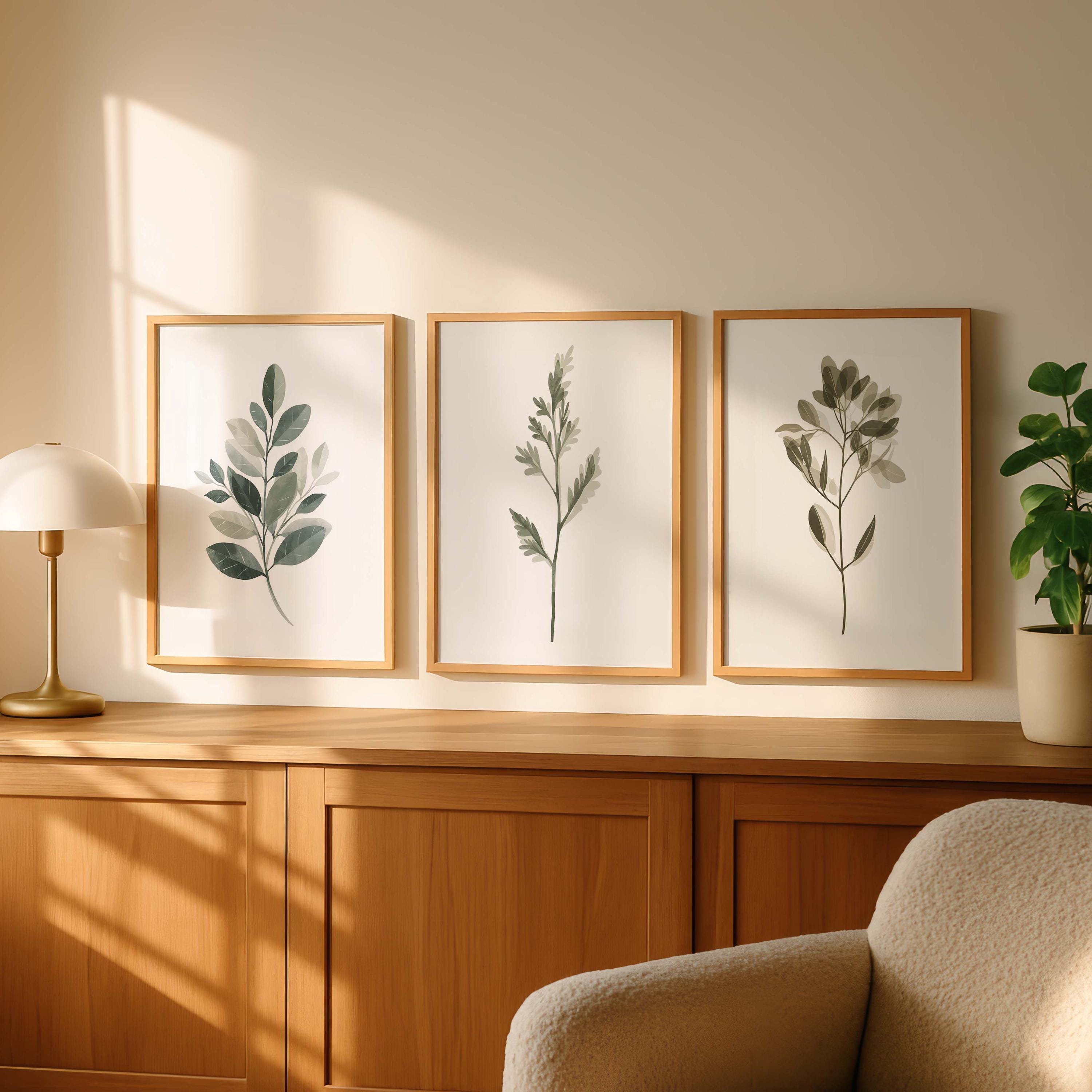Neutral Botanical Wall Art Set of 3, Minimalist Leaf Prints, Japandi ...
