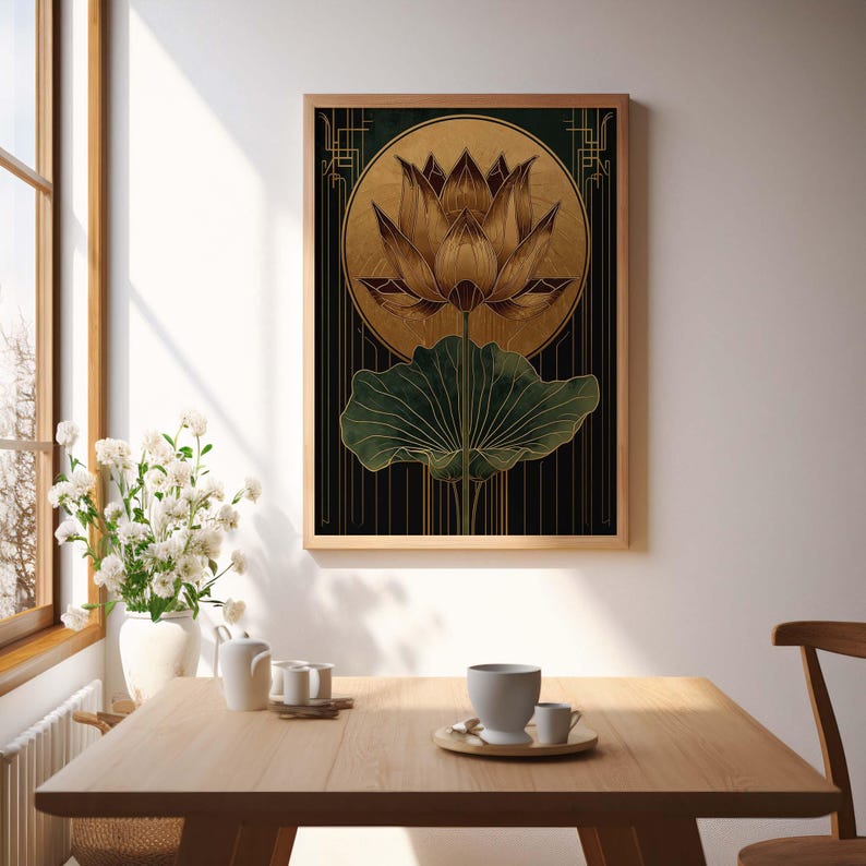 Botanical art deco lotus illustration