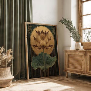Minimalist lotus wall art gold