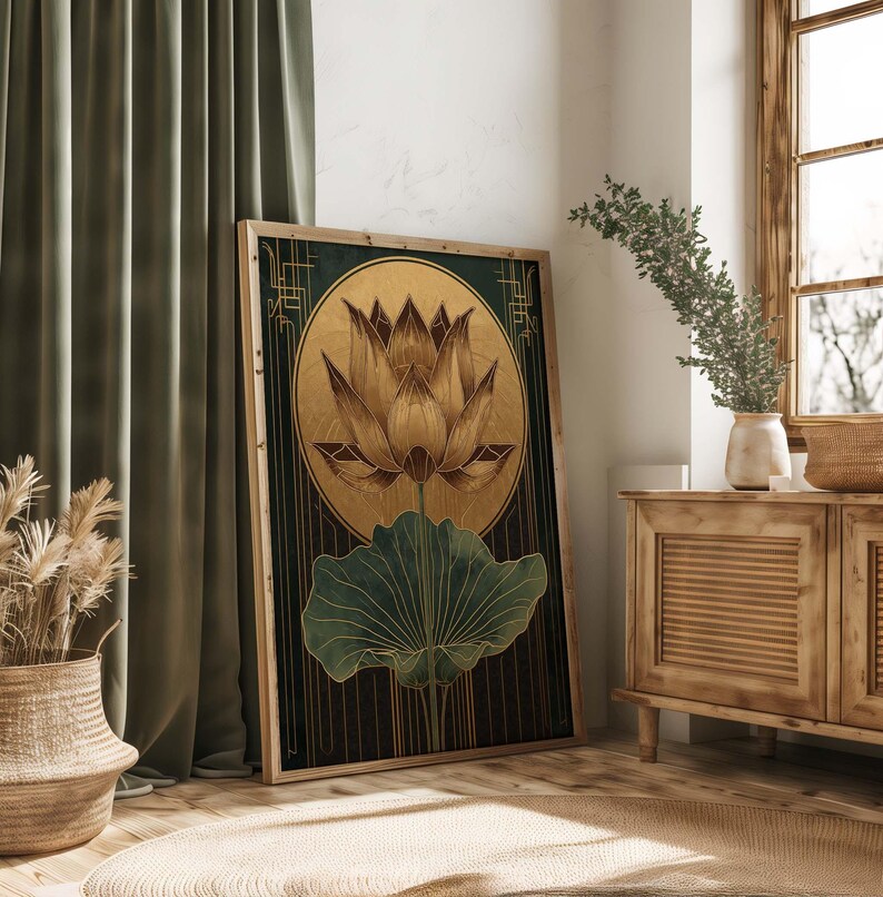 Minimalist lotus wall art gold