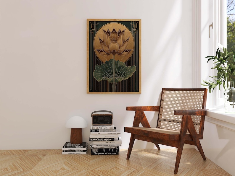 Golden lotus art deco home decor