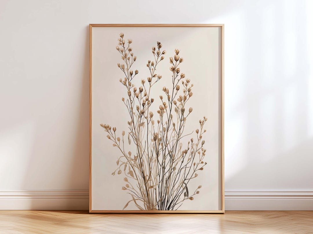 Neutral Botanical Wall Art Print, Minimalist Beige Floral Poster ...