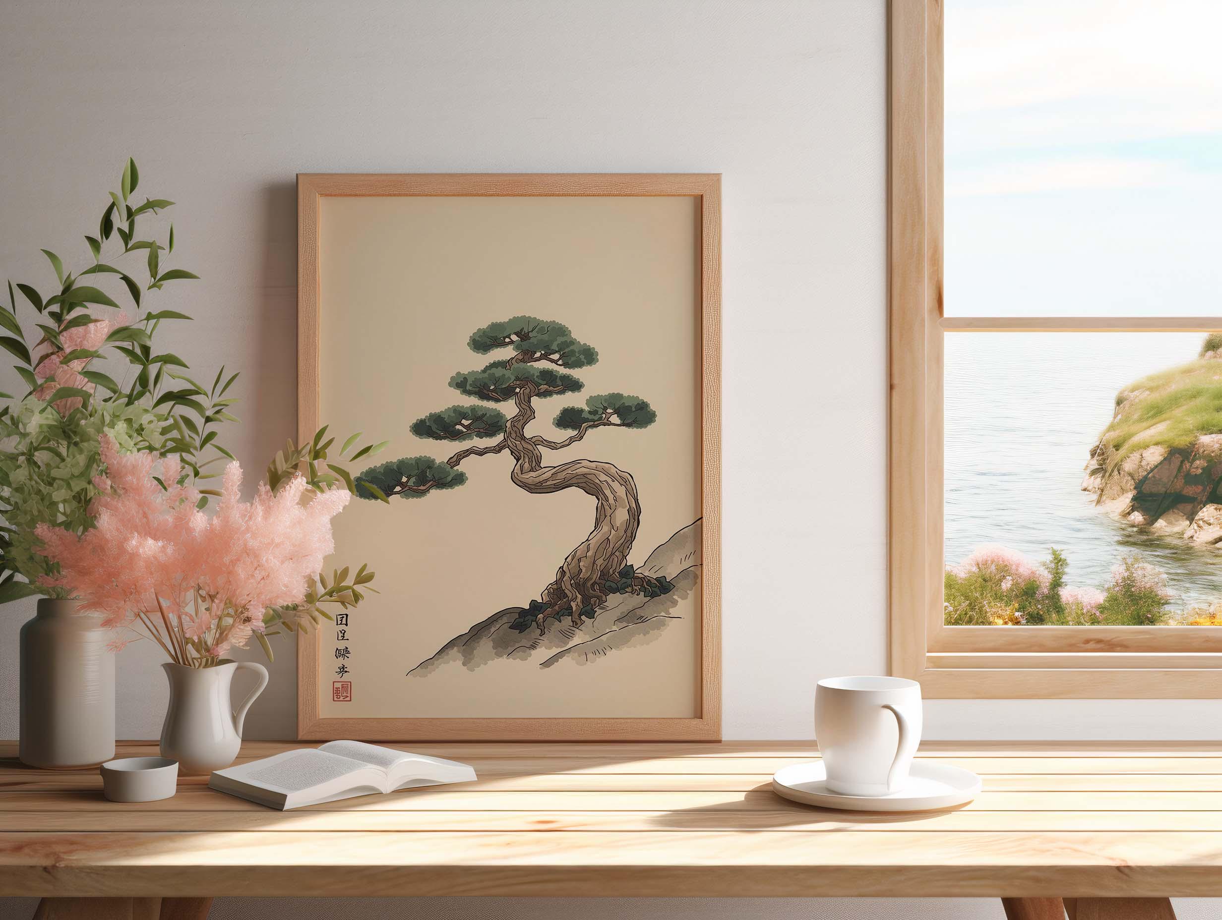 Japanese Pine Tree Wall Art Print, Minimalist Zen Sumi Ink Painting ...