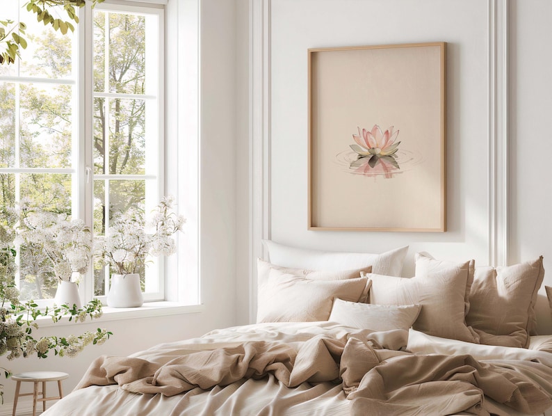 Soft beige lotus painting aesthetic spa wall decor