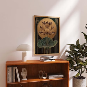 Japandi zen lotus botanical artwork