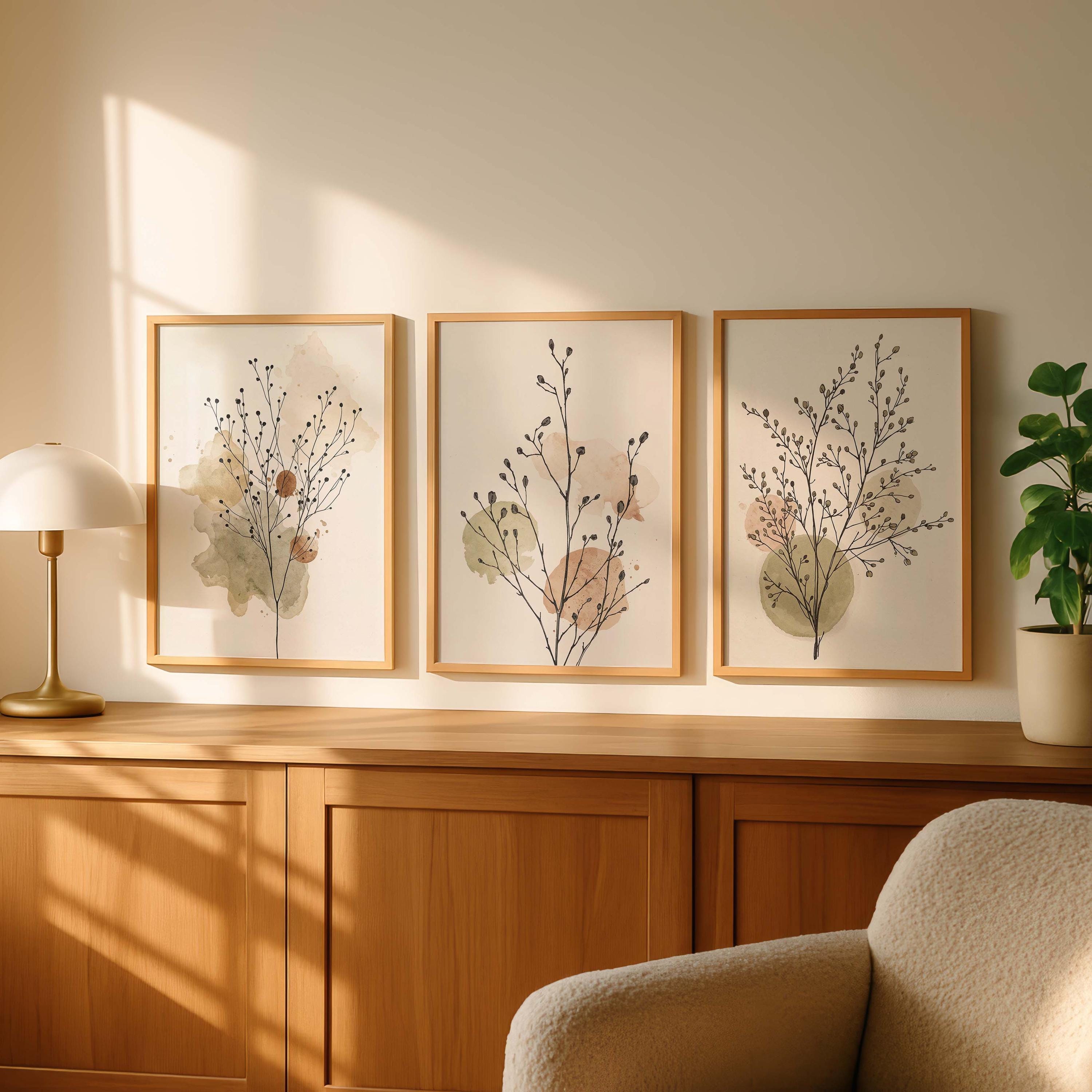 Neutral Botanical Wall Art Set of 3, Minimalist Beige Plant Prints ...